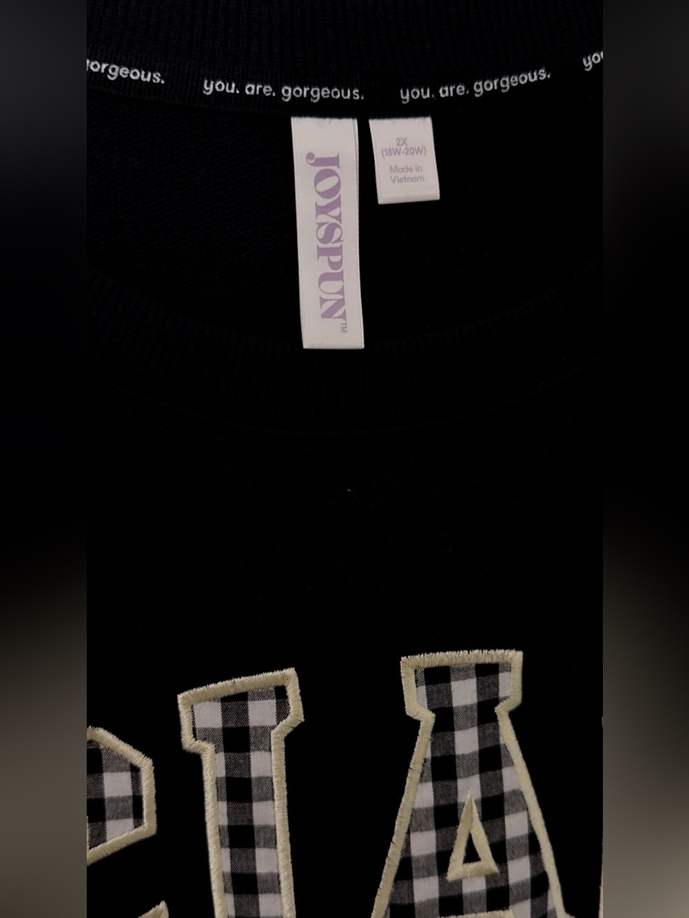 Black Crewneck Sweater with Plaid 'CIAO' Applique by Unknown Brand - Picture 5 of 5